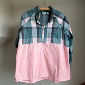 LL Bean SunSmart UPF 50 Plaid Quarter Zip Pullover Anorak Jacket Womens Size XL